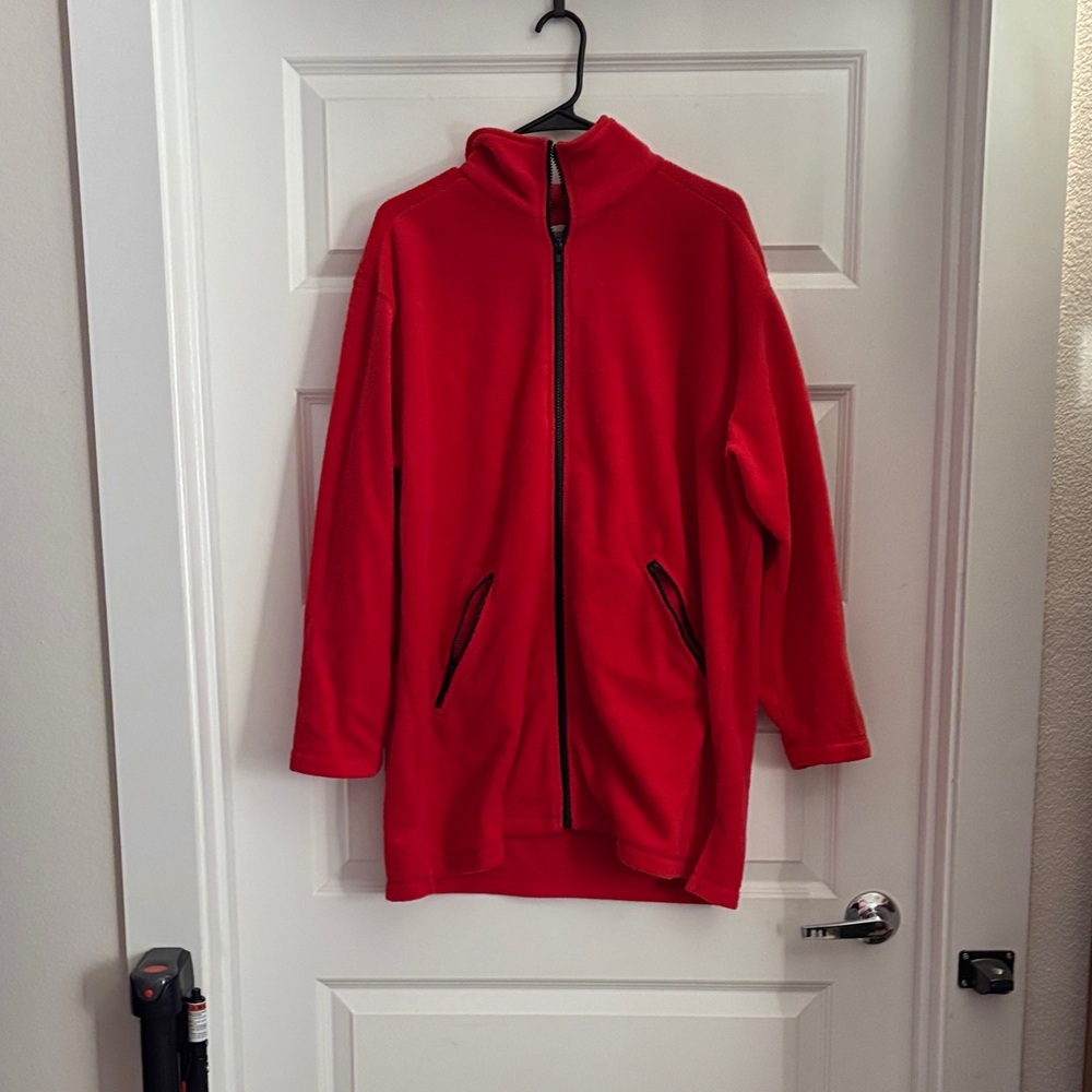 Crossroads Red Zip-Up Fleece Jacket - Size Large